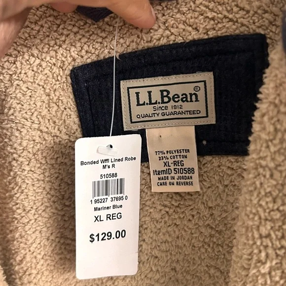 L.L.Bean Bonded Waffle Lined Robe Mariner Blue XL | New w/ Tags (Belt Missing) - Picture 3 of 3